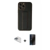 MARSİLYAN™- iPhone 13 Pro Max Kılıf Akış Doku - Siyah 3D Antistatik Hayalet Cam Ekran Koruyucu + Pers Alüminyum Kamera Lens - SABE