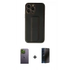 MARSİLYAN™- iPhone 13 Pro Max Kılıf Akış Doku - Siyah 3D Antistatik Hayalet Cam Ekran Koruyucu + Neon Fosforlu Kamera Lens - YL