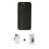 MARSİLYAN™- iPhone 13 Pro Max Kılıf Akış Doku - Siyah 6D Mat Seramik Hayalet Nano Ekran Koruyucu + Gold Shine Kamera Lens