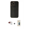 MARSİLYAN™- iPhone 13 Pro Max Kılıf Akış Doku - Siyah 6D Mat Seramik Hayalet Nano Ekran Koruyucu + Pers Alüminyum Kamera Lens - KI