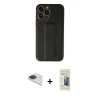 MARSİLYAN™- iPhone 13 Pro Max Kılıf Akış Doku - Siyah 6D Mat Seramik Hayalet Nano Ekran Koruyucu + Pers Alüminyum Kamera Lens - LT