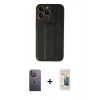 MARSİLYAN™- iPhone 13 Pro Max Kılıf Akış Doku - Siyah 6D Mat Seramik Hayalet Nano Ekran Koruyucu + Neon Fosforlu Kamera Lens - BZ