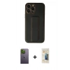 MARSİLYAN™- iPhone 13 Pro Max Kılıf Akış Doku - Siyah 6D Mat Seramik Hayalet Nano Ekran Koruyucu + Neon Fosforlu Kamera Lens - YL