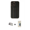 MARSİLYAN™- iPhone 13 Pro Max Kılıf Akış Doku - Siyah 6D Mat Seramik Hayalet Nano Ekran Koruyucu + Rainbow Kamera Lens Koruma Cam - MR