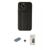 MARSİLYAN™- iPhone 13 Pro Max Kılıf Akış Doku - Siyah 6D Mat Seramik Hayalet Nano Ekran Koruyucu + Renkli Kamera Lens Koruma Cam - YL