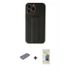 MARSİLYAN™- iPhone 13 Pro Max Kılıf Akış Doku - Siyah 6D Mat Seramik Hayalet Nano Ekran Koruyucu + Renkli Kamera Lens Koruma Cam - SI