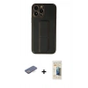 MARSİLYAN™- iPhone 13 Pro Max Kılıf Akış Doku - Siyah 6D Mat Seramik Hayalet Nano Ekran Koruyucu + Renkli Kamera Lens Koruma Cam - MI