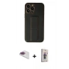 MARSİLYAN™- iPhone 13 Pro Max Kılıf Akış Doku - Siyah Bilvis 3D Cam Ekran Koruyucu + Pers Alüminyum Kamera Lens - GI