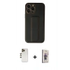 MARSİLYAN™- iPhone 13 Pro Max Kılıf Akış Doku - Siyah Bilvis 3D Cam Ekran Koruyucu + Shine Kamera Lens - GD