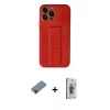 MARSİLYAN™- iPhone 13 Pro Max Kılıf Akış Doku - Siyah Bilvis 3D Cam Ekran Koruyucu + Kırmızı Metal Kamera Lens Koruma Cam