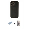 MARSİLYAN™- iPhone 13 Pro Max Kılıf Akış Doku - Siyah Bilvis 3D Cam Ekran Koruyucu + Mavi Shine Kamera Lens Koruma Cam