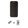 MARSİLYAN™- iPhone 13 Pro Max Kılıf Akış Doku - Siyah Bilvis 3D Cam Ekran Koruyucu + Shine Kamera Lens Koruma Cam - PE