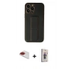 MARSİLYAN™- iPhone 13 Pro Max Kılıf Akış Doku - Siyah Bilvis 3D Cam Ekran Koruyucu + Pers Alüminyum Kamera Lens - KI