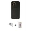 MARSİLYAN™- iPhone 13 Pro Max Kılıf Akış Doku - Siyah Bilvis 3D Cam Ekran Koruyucu + Pers Alüminyum Kamera Lens - SABE