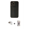 MARSİLYAN™- iPhone 13 Pro Max Kılıf Akış Doku - Siyah Bilvis 3D Cam Ekran Koruyucu + Pers Alüminyum Kamera Lens - GD