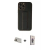 MARSİLYAN™- iPhone 13 Pro Max Kılıf Akış Doku - Siyah Bilvis 3D Cam Ekran Koruyucu + Rainbow Kamera Lens Koruma Cam - REGD