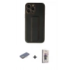 MARSİLYAN™- iPhone 13 Pro Max Kılıf Akış Doku - Siyah Bilvis 3D Cam Ekran Koruyucu + Renkli Kamera Lens Koruma Cam - SI