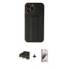 MARSİLYAN™- iPhone 13 Pro Max Kılıf Akış Doku - Siyah Bilvis 3D Mat Cam Ekran Koruyucu + Raze Metal Kamera Lens - GD