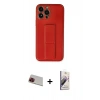MARSİLYAN™- iPhone 13 Pro Max Kılıf Akış Doku - Siyah Bilvis 3D Mat Cam Ekran Koruyucu + Kırmızı Rainbow Kamera Lens Koruma Cam