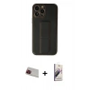 MARSİLYAN™- iPhone 13 Pro Max Kılıf Akış Doku - Siyah Bilvis 3D Mat Cam Ekran Koruyucu + Kırmızı Rainbow Kamera Lens Koruma Cam