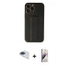 MARSİLYAN™- iPhone 13 Pro Max Kılıf Akış Doku - Siyah Bilvis 3D Mat Cam Ekran Koruyucu + Pers Alüminyum Kamera Lens - LT
