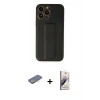 MARSİLYAN™- iPhone 13 Pro Max Kılıf Akış Doku - Siyah Bilvis 3D Mat Cam Ekran Koruyucu + Renkli Kamera Lens Koruma Cam - SI