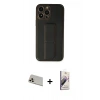 MARSİLYAN™- iPhone 13 Pro Max Kılıf Akış Doku - Siyah Bilvis 3D Mat Cam Ekran Koruyucu + Rose Gold Rainbow Kamera Lens Koruma Cam