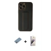 MARSİLYAN™- iPhone 13 Pro Max Kılıf Akış Doku - Siyah Bilvis 3D Mat Cam Ekran Koruyucu + Shine Kamera Lens Koruma Cam - GI