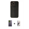 MARSİLYAN™- iPhone 13 Pro Max Kılıf Akış Doku - Siyah Bilvis 3D Mat Cam Ekran Koruyucu + Neon Fosforlu Kamera Lens - YL