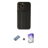 MARSİLYAN™- iPhone 13 Pro Max Kılıf Akış Doku - Siyah Bilvis 5in1 3D Magic Cam Ekran Koruyucu + Gökkuşağı Shine Kamera Lens Koruma Cam
