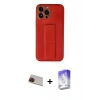 MARSİLYAN™- iPhone 13 Pro Max Kılıf Akış Doku - Siyah Bilvis 5in1 3D Magic Cam Ekran Koruyucu + Kırmızı Rainbow Kamera Lens Koruma Cam
