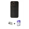 MARSİLYAN™- iPhone 13 Pro Max Kılıf Akış Doku - Siyah Bilvis 5in1 3D Magic Cam Ekran Koruyucu + Rainbow Kamera Lens Koruma Cam - BZ