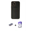 MARSİLYAN™- iPhone 13 Pro Max Kılıf Akış Doku - Siyah Bilvis 5in1 3D Magic Cam Ekran Koruyucu + Renkli Kamera Lens Koruma Cam - TU