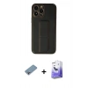 MARSİLYAN™- iPhone 13 Pro Max Kılıf Akış Doku - Siyah Bilvis 5in1 5D Magic Hayalet Cam Ekran Koruyucu + Shine Kamera Lens Koruma Cam - GI