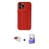 MARSİLYAN™- iPhone 13 Pro Max Kılıf Akış Doku - Siyah Bilvis 5in1 5D Magic Hayalet Cam Ekran Koruyucu + Kırmızı Pers Alüminyum Kamera Lens