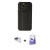 MARSİLYAN™- iPhone 13 Pro Max Kılıf Akış Doku - Siyah Bilvis 5in1 5D Magic Hayalet Cam Ekran Koruyucu + Pers Alüminyum Kamera Lens - LT