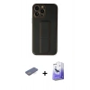 MARSİLYAN™- iPhone 13 Pro Max Kılıf Akış Doku - Siyah Bilvis 5in1 5D Magic Hayalet Cam Ekran Koruyucu + Mavi Renkli Kamera Lens Koruma Cam