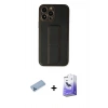 MARSİLYAN™- iPhone 13 Pro Max Kılıf Akış Doku - Siyah Bilvis 5in1 5D Magic Hayalet Cam Ekran Koruyucu + Mavi Shine Kamera Lens Koruma Cam