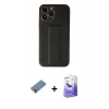 MARSİLYAN™- iPhone 13 Pro Max Kılıf Akış Doku - Siyah Bilvis 5in1 5D Magic Hayalet Cam Ekran Koruyucu + Mor Metal Kamera Lens Koruma Cam