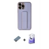 MARSİLYAN™- iPhone 13 Pro Max Kılıf Akış Doku - Siyah Bilvis 5in1 5D Magic Hayalet Cam Ekran Koruyucu + Mor Metal Kamera Lens Koruma Cam