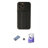 MARSİLYAN™- iPhone 13 Pro Max Kılıf Akış Doku - Siyah Bilvis 5in1 5D Magic Hayalet Cam Ekran Koruyucu + Shine Kamera Lens Koruma Cam - PE