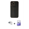 MARSİLYAN™- iPhone 13 Pro Max Kılıf Akış Doku - Siyah Bilvis 5in1 5D Magic Hayalet Cam Ekran Koruyucu + Pers Alüminyum Kamera Lens - SABE