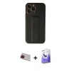 MARSİLYAN™- iPhone 13 Pro Max Kılıf Akış Doku - Siyah Bilvis 5in1 5D Magic Hayalet Cam Ekran Koruyucu + Rainbow Kamera Lens Koruma Cam - KI