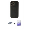 MARSİLYAN™- iPhone 13 Pro Max Kılıf Akış Doku - Siyah Bilvis 5in1 5D Magic Hayalet Cam Ekran Koruyucu + Renkli Kamera Lens Koruma Cam - YL