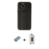 MARSİLYAN™- iPhone 13 Pro Max Kılıf Akış Doku - Siyah Bilvis Hayalet Cam Ekran Koruyucu + Shine Kamera Lens Koruma Cam - GI