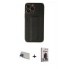 MARSİLYAN™- iPhone 13 Pro Max Kılıf Akış Doku - Siyah Bilvis Hayalet Cam Ekran Koruyucu + Rainbow Kamera Lens Koruma Cam - MI