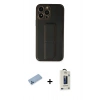 MARSİLYAN™- iPhone 13 Pro Max Kılıf Akış Doku - Siyah Bilvis Hayalet Cam Ekran Koruyucu + Mavi Shine Kamera Lens Koruma Cam