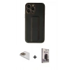MARSİLYAN™- iPhone 13 Pro Max Kılıf Akış Doku - Siyah Bilvis Hayalet Cam Ekran Koruyucu + Pers Alüminyum Kamera Lens - GD