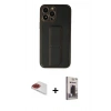 MARSİLYAN™- iPhone 13 Pro Max Kılıf Akış Doku - Siyah Bilvis Hayalet Cam Ekran Koruyucu + Pers Alüminyum Kamera Lens - KI