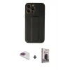 MARSİLYAN™- iPhone 13 Pro Max Kılıf Akış Doku - Siyah Bilvis Hayalet Cam Ekran Koruyucu + Pers Alüminyum Kamera Lens - GI